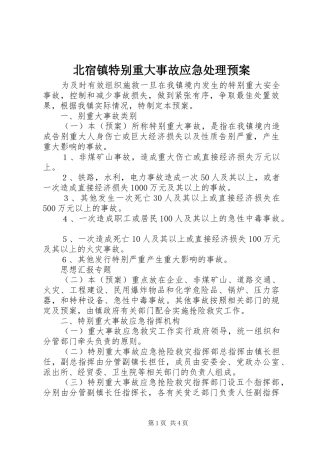 北宿镇特别重大事故应急处理预案