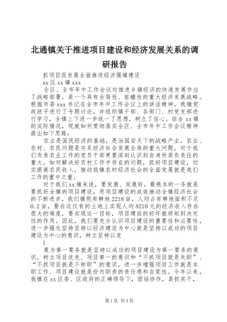 北通镇关于推进项目建设和经济发展关系的调研报告