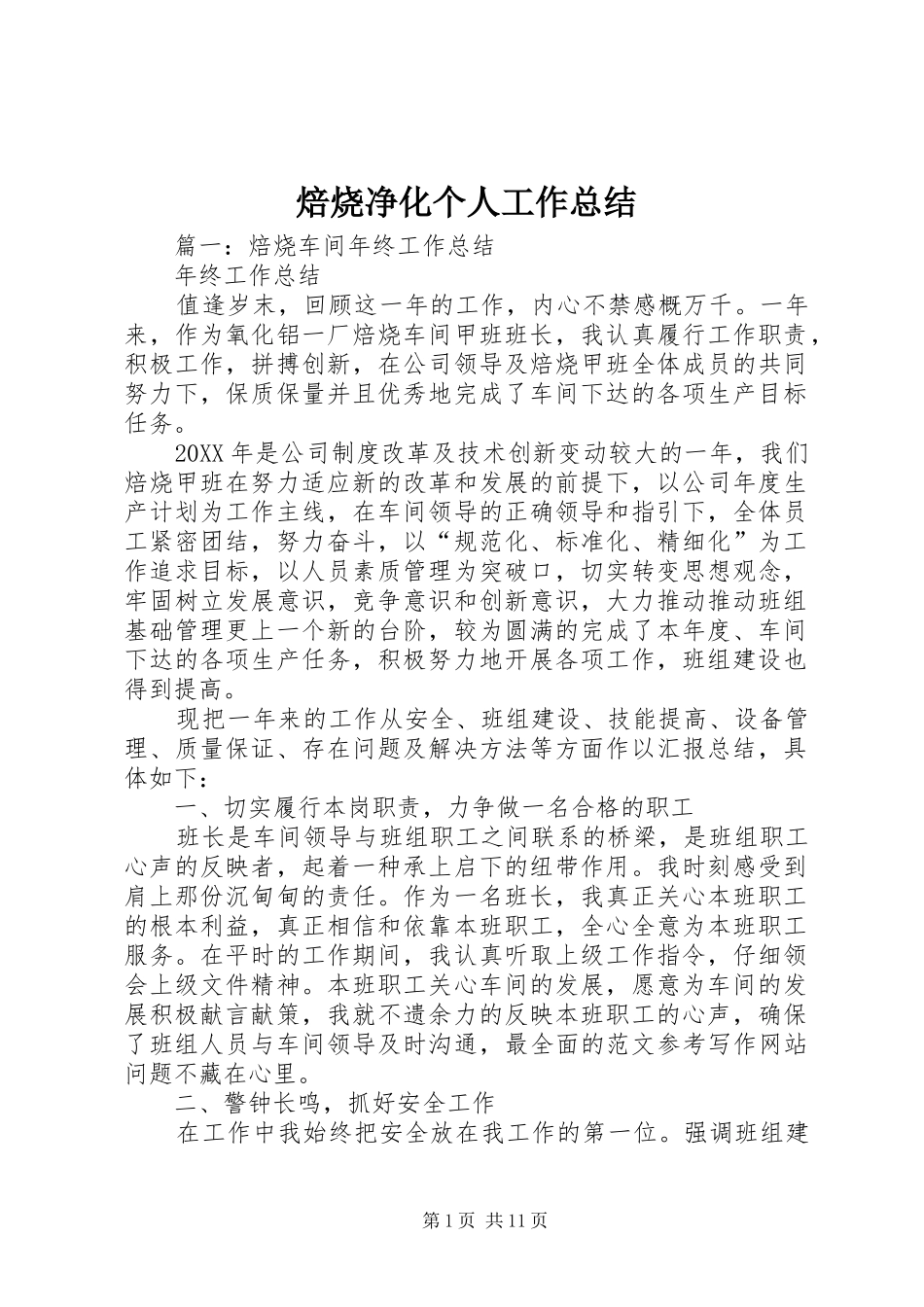 焙烧净化个人工作总结_第1页