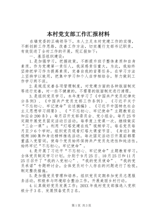 本村党支部工作汇报材料