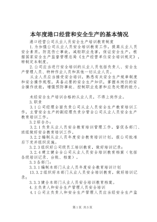 本年度港口经营和安全生产的基本情况