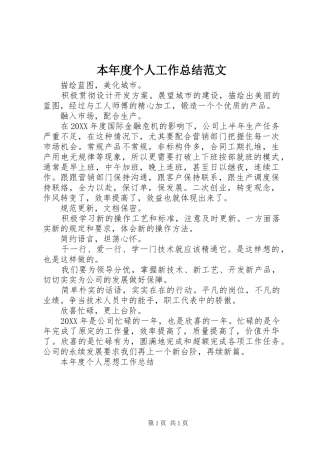 本年度个人工作总结范文