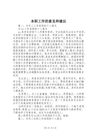 本职工作的意见和建议