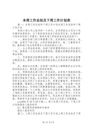 本周工作总结及下周工作计划表