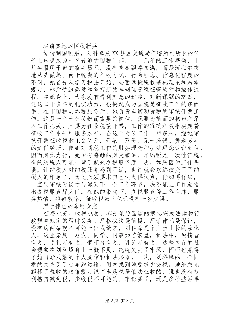 办税服务厅平凡之星评选材料_第2页