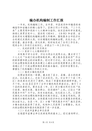 编办机构编制工作汇报