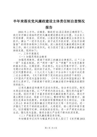 半年来落实党风廉政建设主体责任制自查情况报告