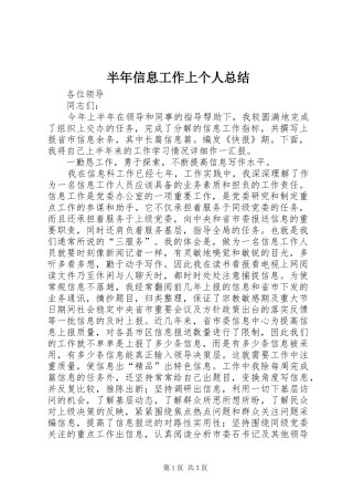 半年信息工作上个人总结