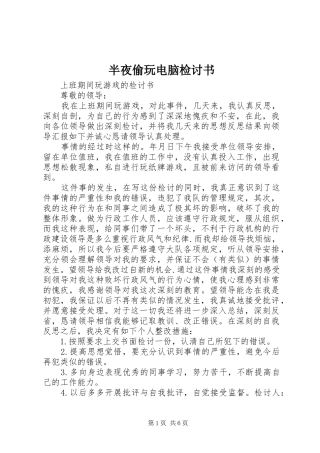 半夜偷玩电脑检讨书