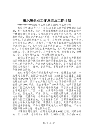 编织袋企业工作总结及工作计划