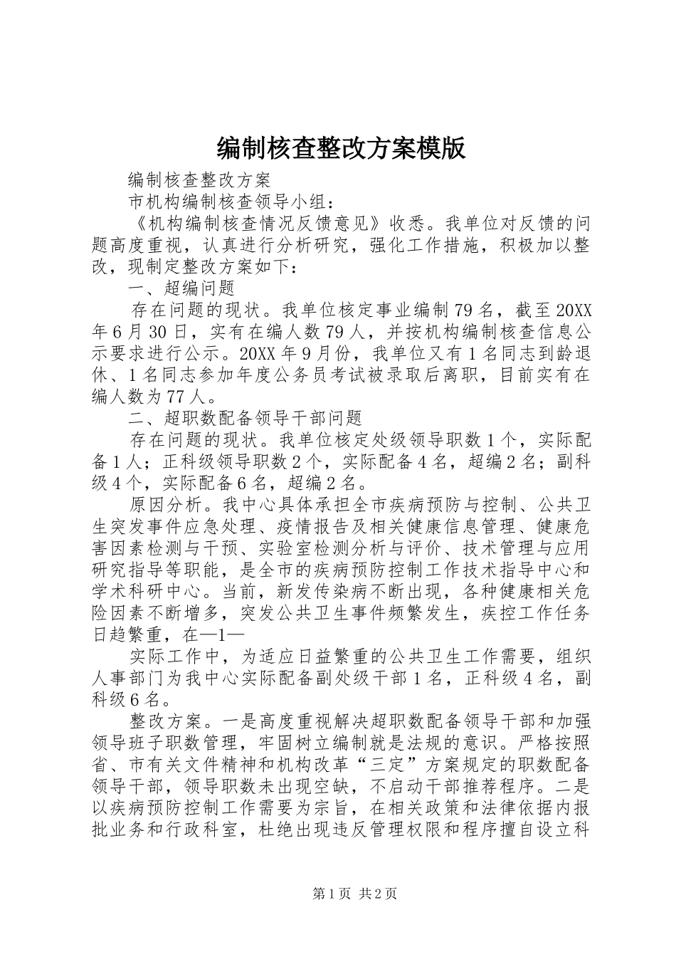 编制核查整改方案模版_第1页