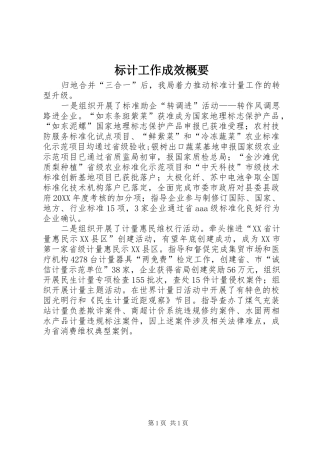 标计工作成效概要