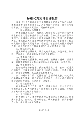 标准化党支部自评报告