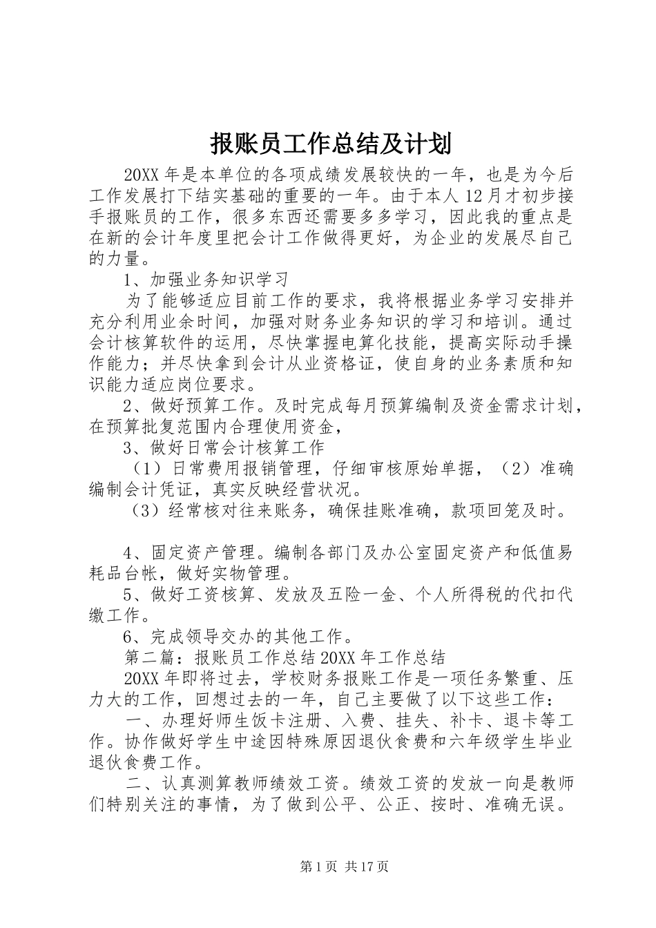 报账员工作总结及计划_第1页