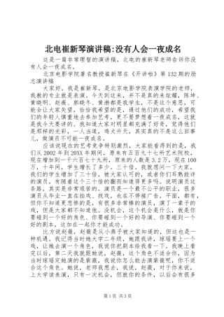 北电崔新琴演讲稿没有人会一夜成名