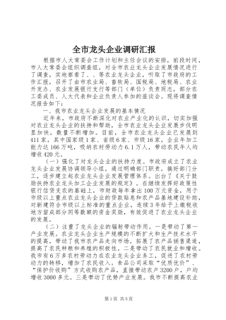 全市龙头企业调研汇报