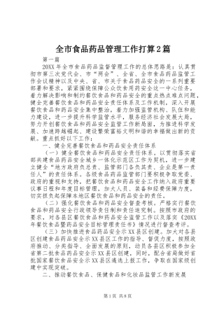 全市食品药品管理工作打算篇