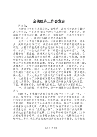 全镇经济工作会讲话