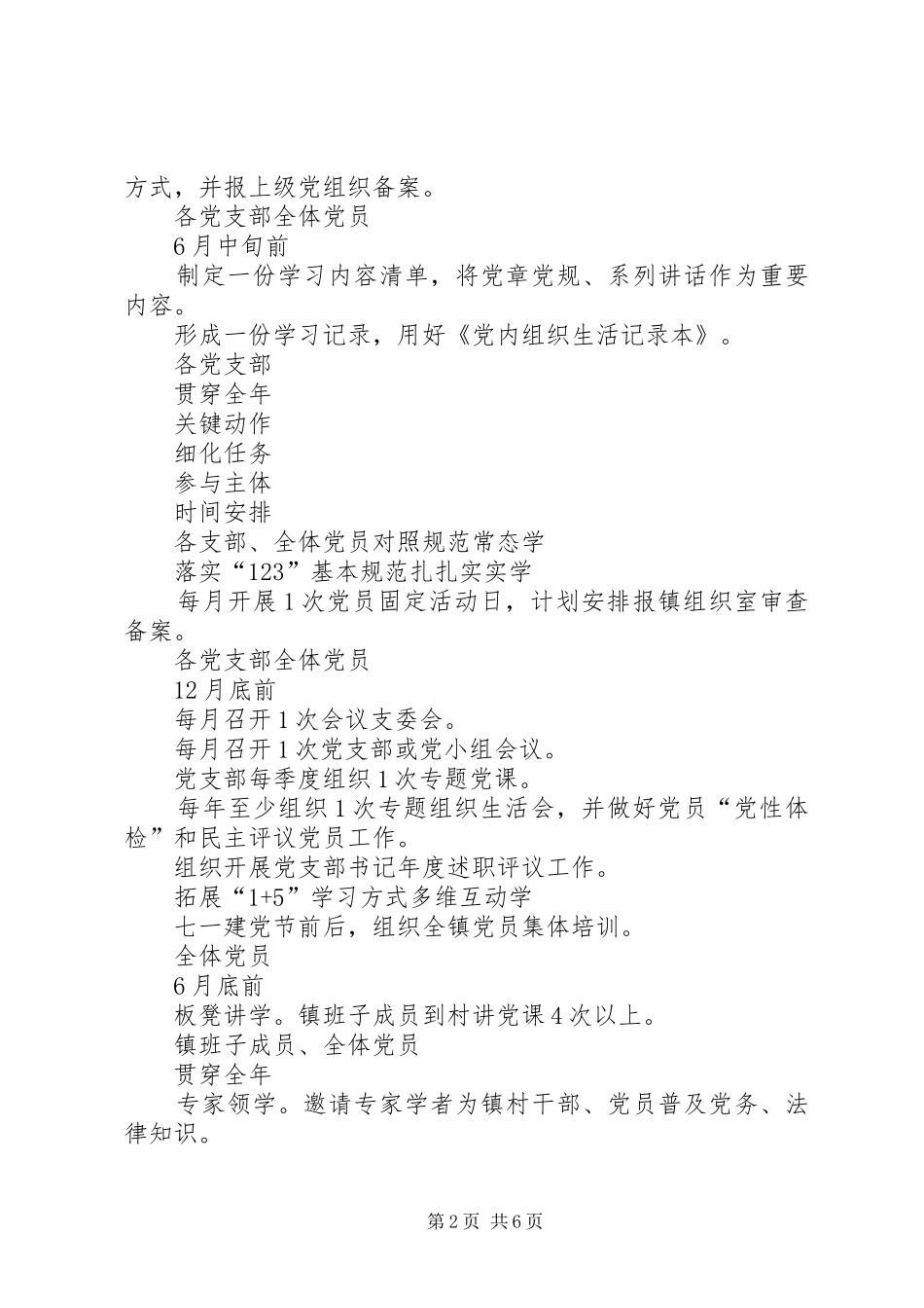 全镇两学一做学习教育工作任务清单_第2页