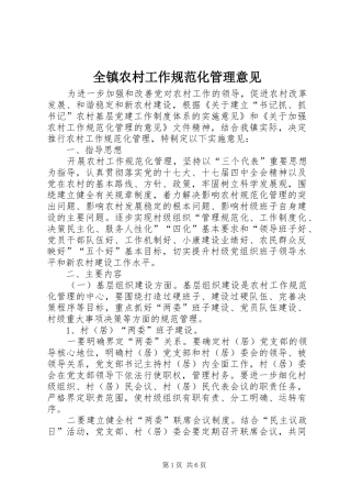全镇农村工作规范化管理意见
