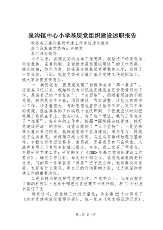 泉沟镇中心小学基层党组织建设述职报告