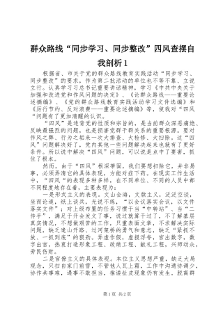 群众路线同步学习同步整改四风查摆自我剖析