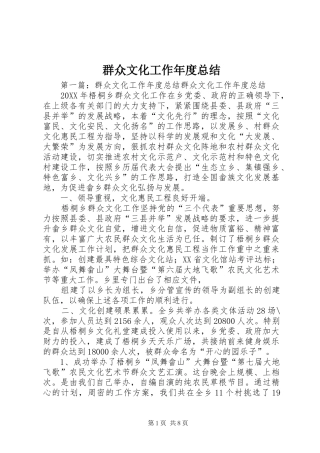 群众文化工作年度总结