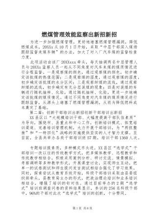 燃煤管理效能监察出新招新招