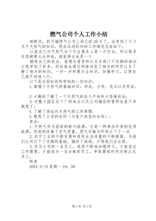 燃气公司个人工作小结