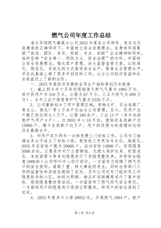 燃气公司年度工作总结