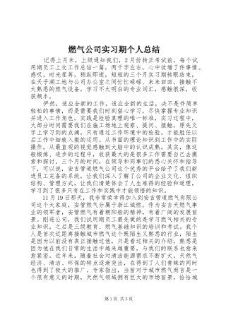燃气公司实习期个人总结