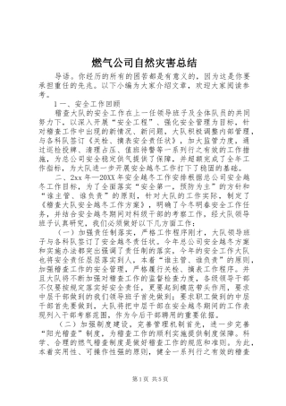 燃气公司自然灾害总结