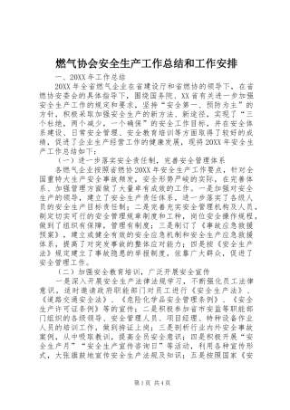 燃气协会安全生产工作总结和工作安排