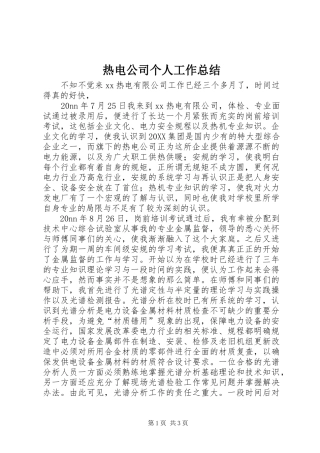 热电公司个人工作总结