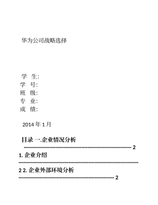 华为企业环境分析、战略选择最新版