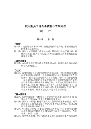 华为试用期员工综合考核暂行管理办法