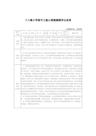 十八集小学留守儿童心理健康辅导记录表