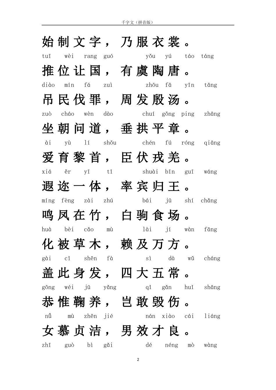 千字文(全文拼音版)_第2页
