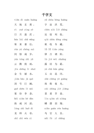 千字文全文带拼音(同名4238)