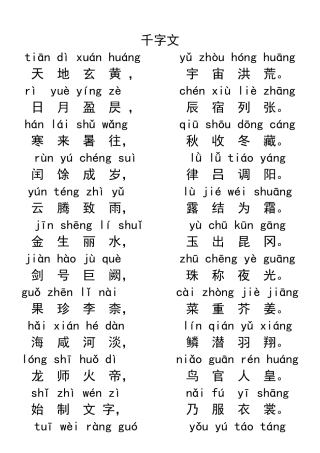 千字文全文带拼音(同名16711)