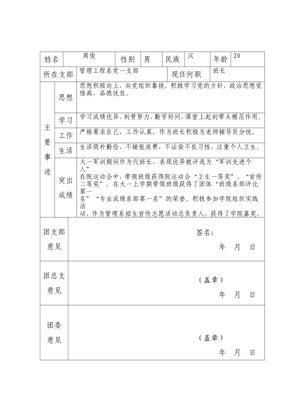十大青春榜样人物申请报名表_第1页
