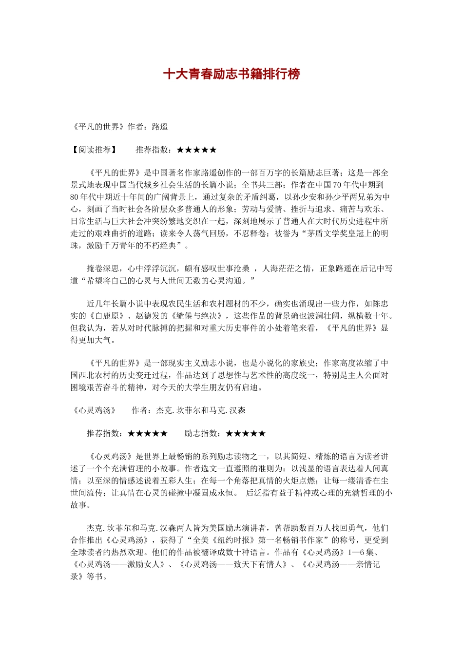 十大青春励志书籍排行榜_第1页