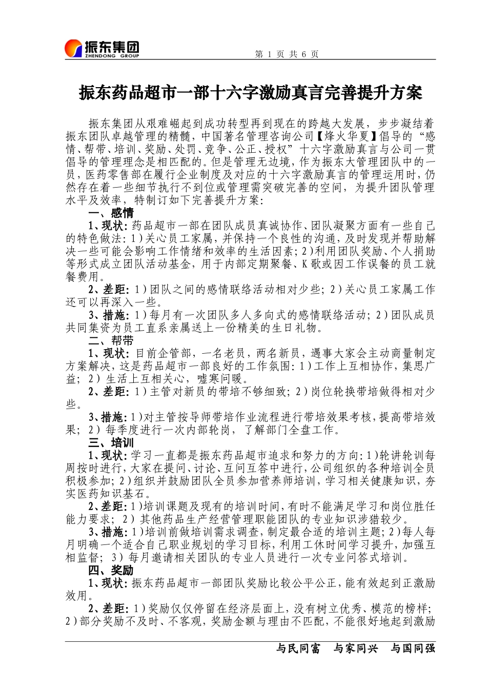 十六字激励真言完善提升方案-振东药品超市一部_第1页