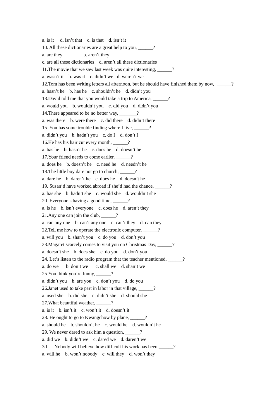 十二、中考英语反义疑问句练习题(附答案)_第3页