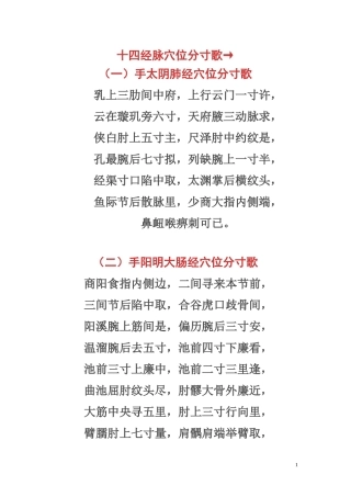 十四经脉穴位分寸歌