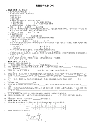 十套数据结构试题及答案(1)
