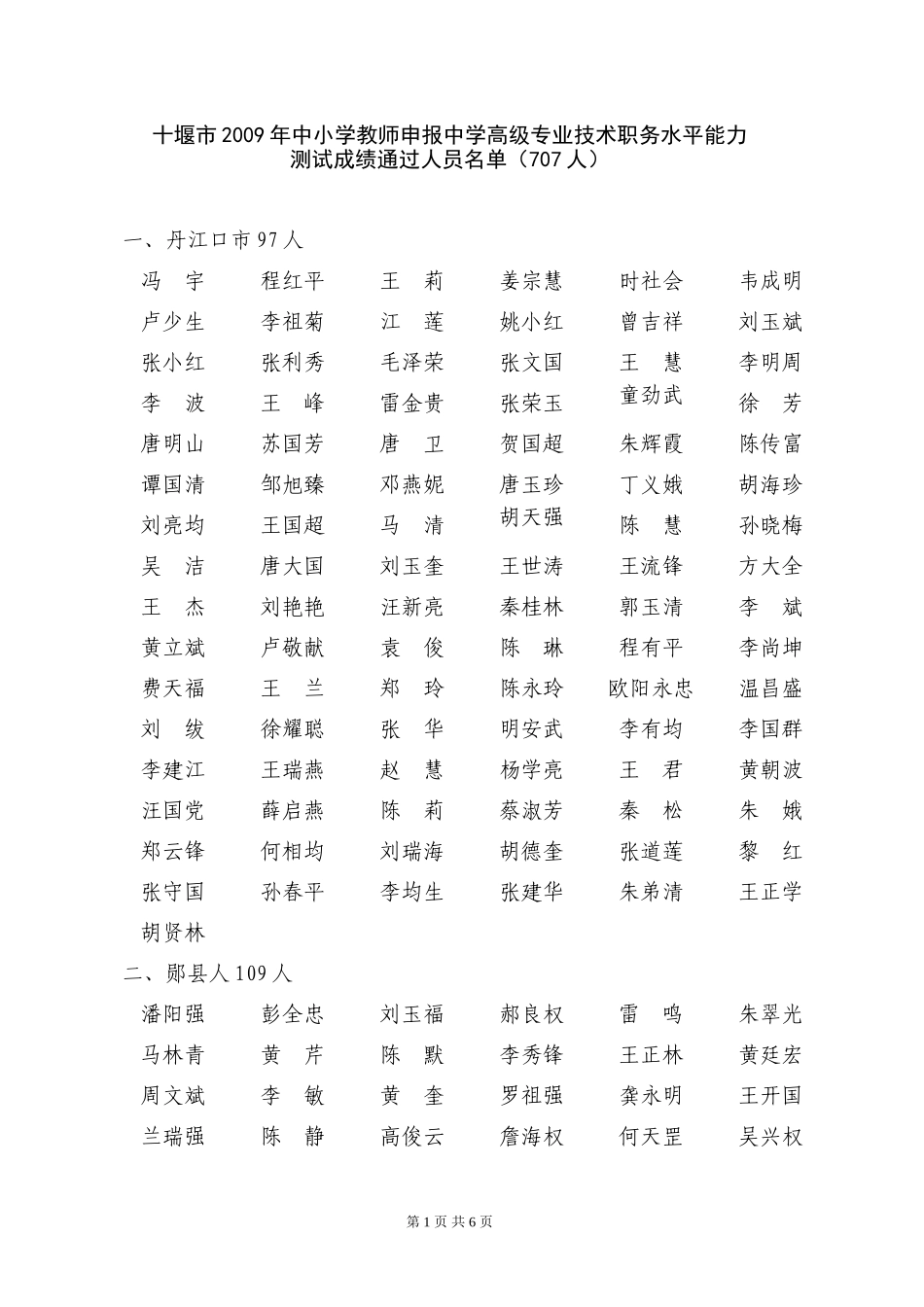 十堰市2009年中小学教师申报中学高级专业技术职务水平..._第1页