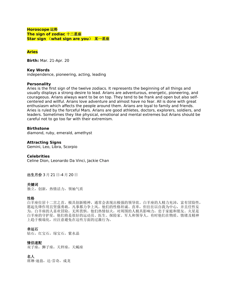 十二星座英文介绍_第1页