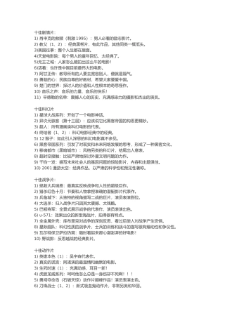 十佳剧情片-十佳科幻片-十佳战争片-十佳魔幻片-十佳动画片