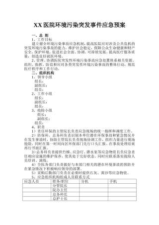 医院环境污染突发事件应急预案